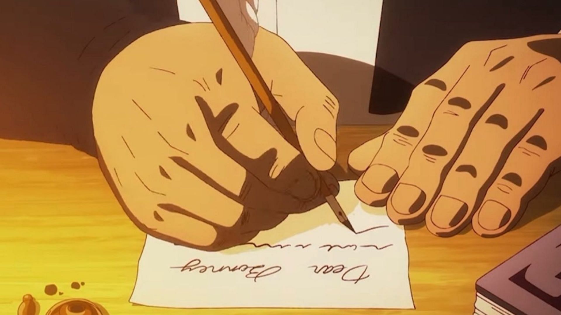 Kuma writing letters to Bonney in One Piece episode 1135 (Image via Toei Animation)